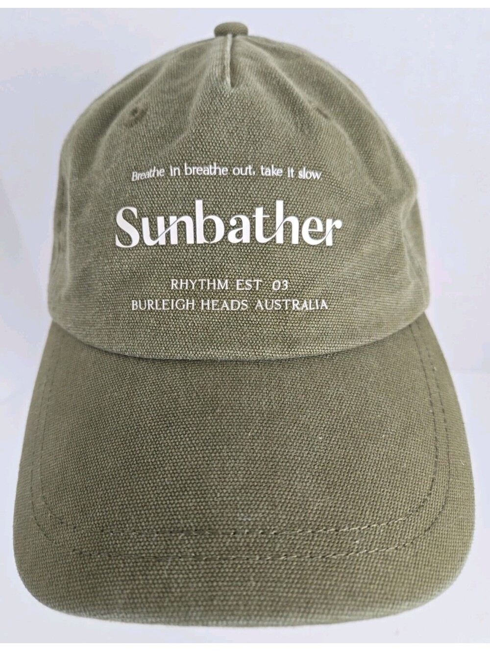 Rythym. Sunbather Cap Hat Khaki Green Cotton Canvas Buckle Strap Back